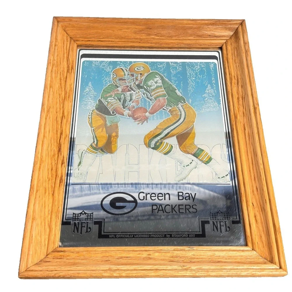 Vintage Stamford Art Green Bay Packers‎ Mirror Framed Wood NFL Official 14x11